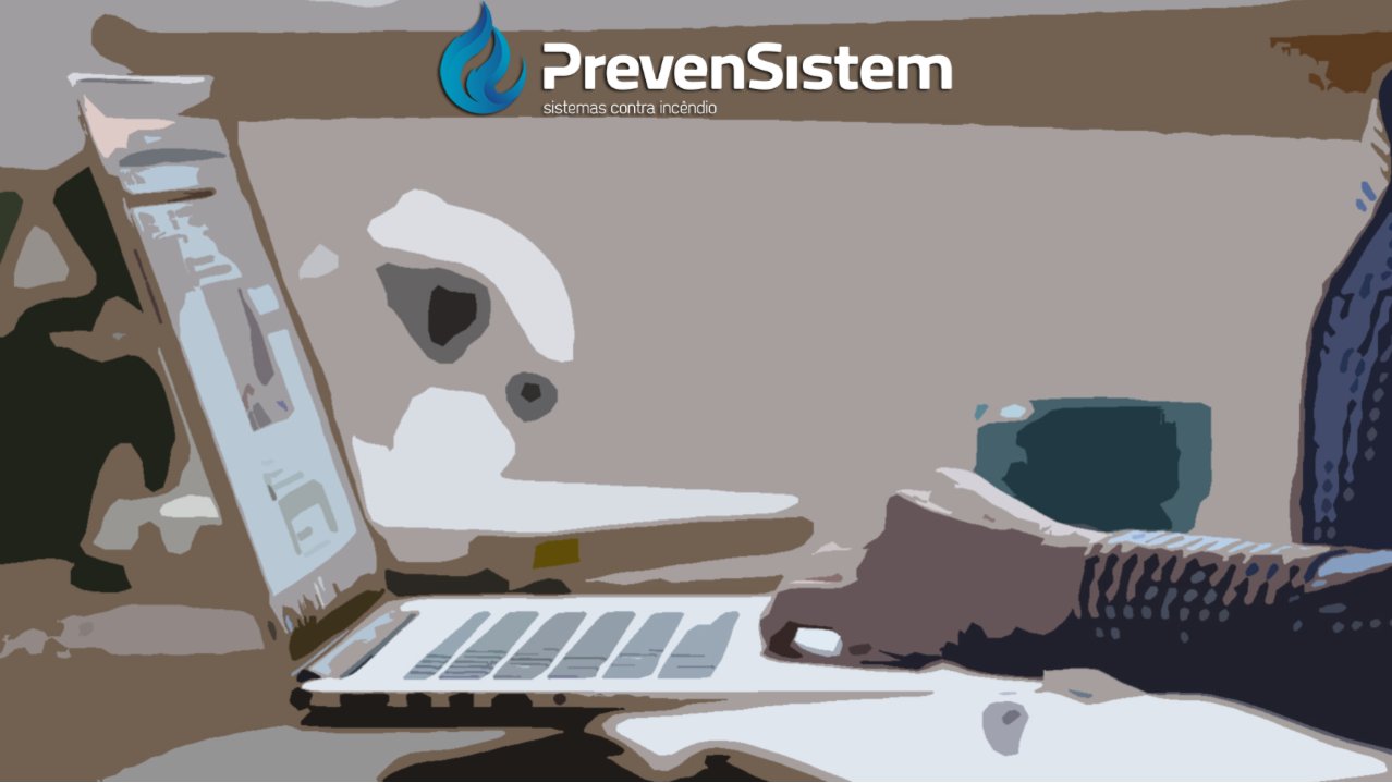A imagem mostra o desenho das mãos de um homem mexendo em seu computador, trabalhando.